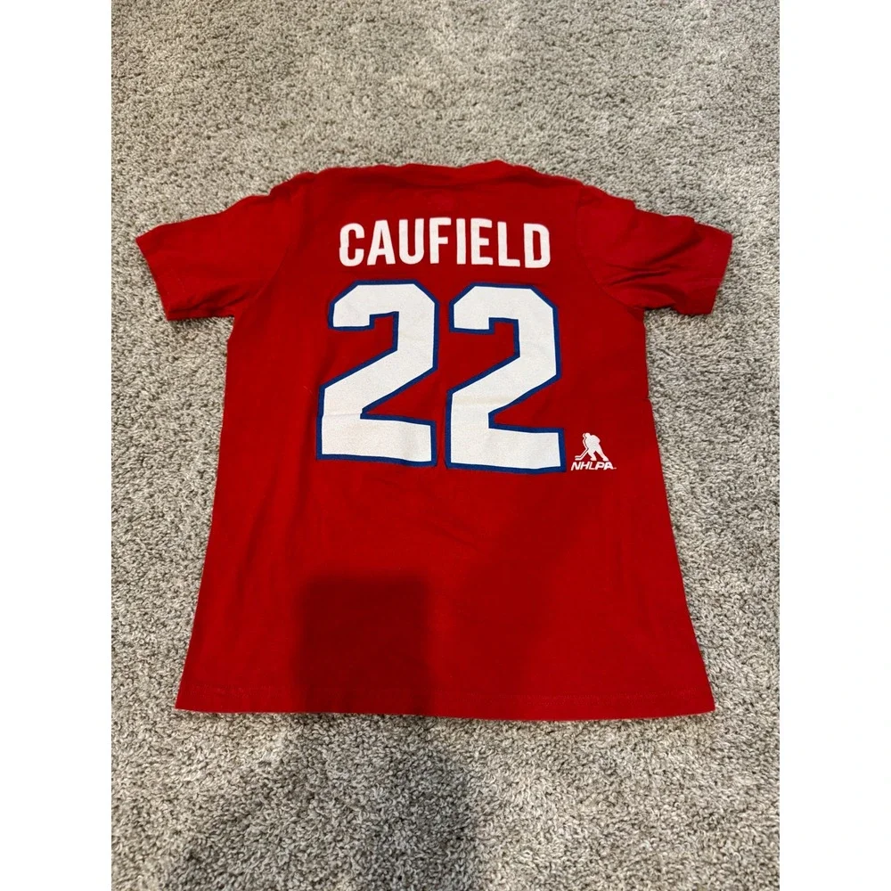 NHL Kids Les Canadiens Caufield Cotton Short Sleeve Tee Size S Red Blue Hockey